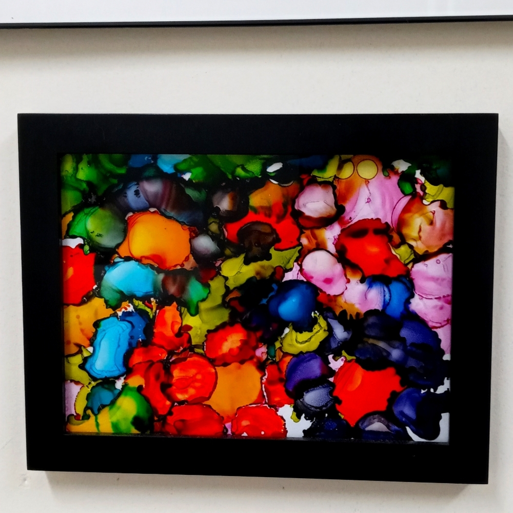 Alcohol Ink on Glass. Hand-crafted floral design by the artist. One of a kind.